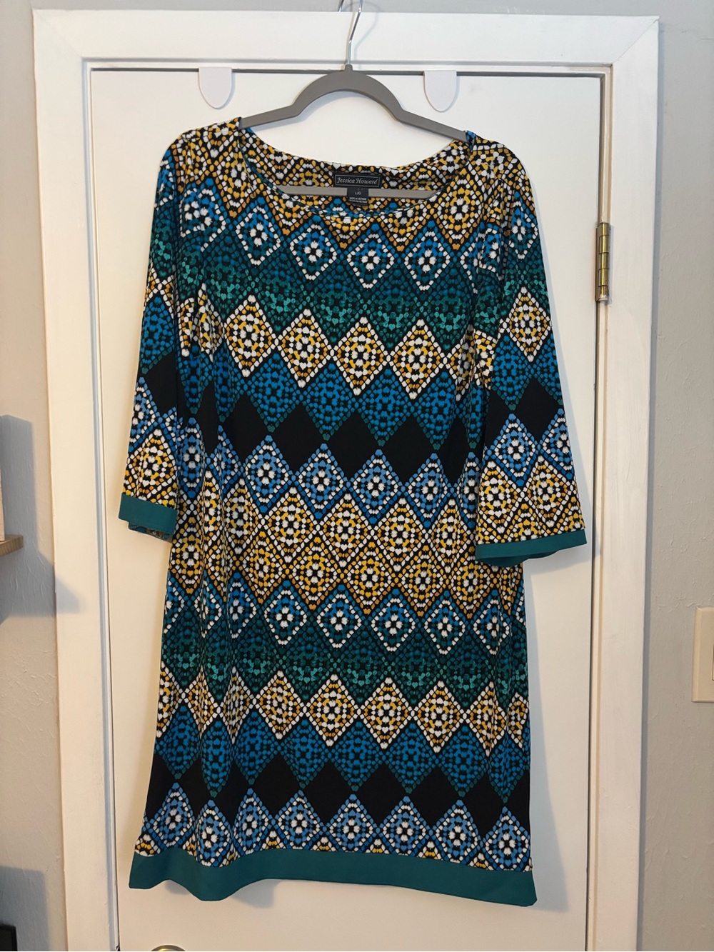 Jessica Howard Teal, Blue & Yellow Geometric Midi Dress